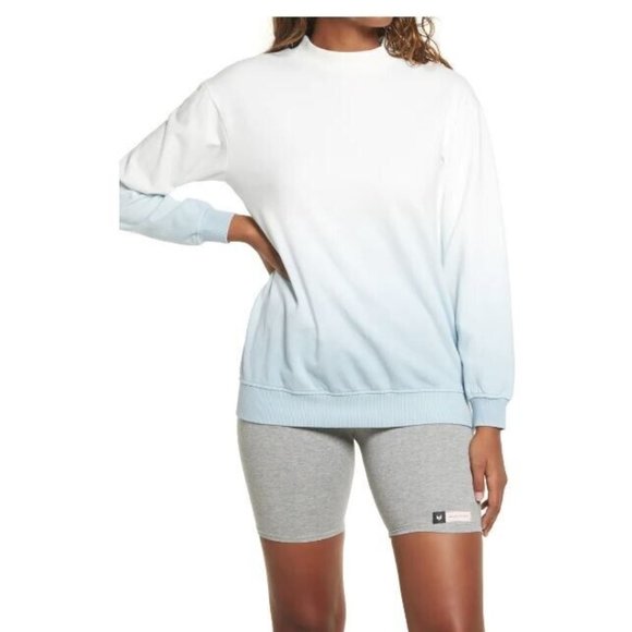 BP. Women's Dip Dye Crewneck Cotton Blend Sweatshirt in Blue White XSmall $49 - Picture 1 of 6